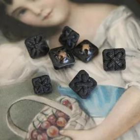 Black Square Buttons, Antique French Haberdashery, Black Jet Antique Collar Buttons, Early 20th Century, Black Doll Button