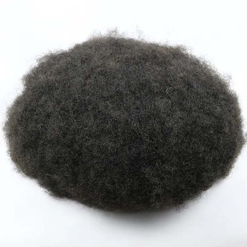 Afro Human Hair Toupee for Black Men, Curly, Transparent Skin, Custom Hair Replacement