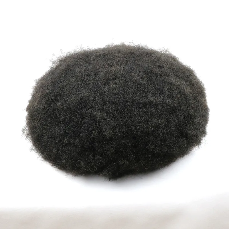 Afro Human Hair Toupee for Black Men, Curly, Transparent Skin, Custom Hair Replacement