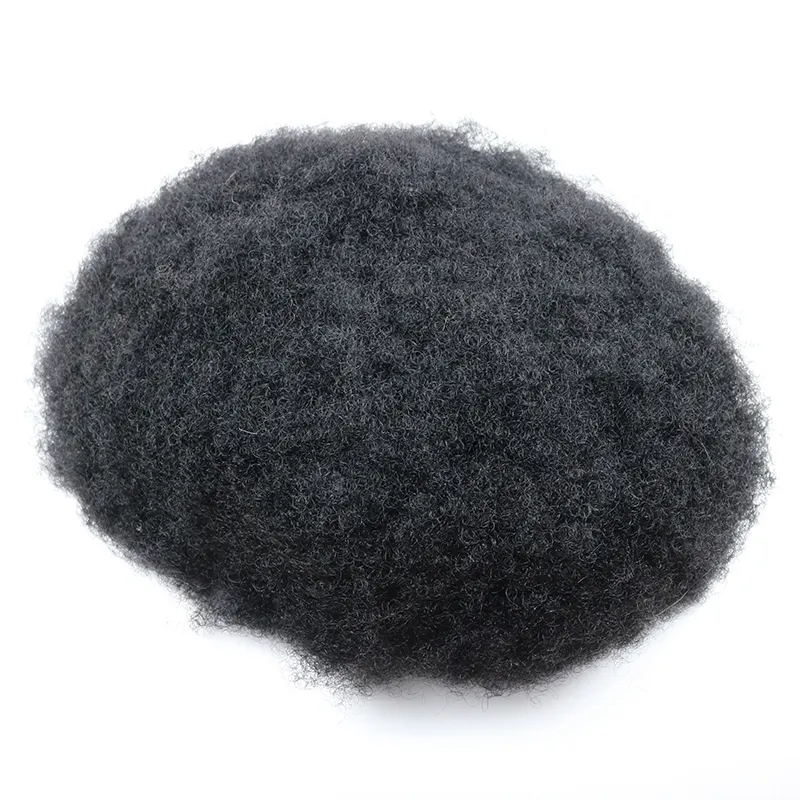 Afro Human Hair Toupee for Black Men, Curly, Transparent Skin, Custom Hair Replacement