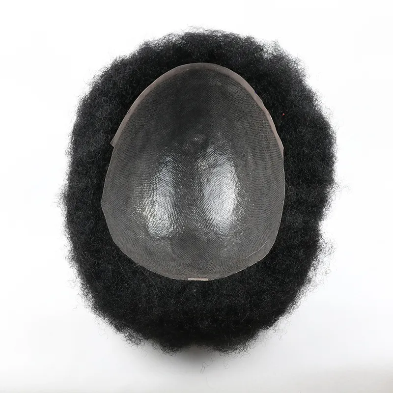 Afro Human Hair Toupee for Black Men, Curly, Transparent Skin, Custom Hair Replacement