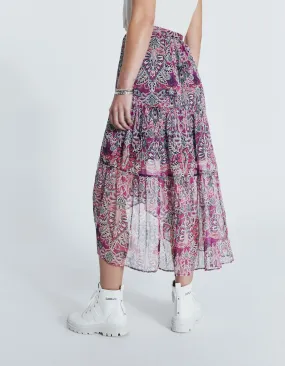 Asymmetrical Fuchsia Skirt with Floral Bandana Print for Women