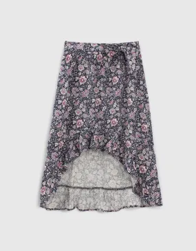 Asymmetrical Navy Skirt with Floral Print in Lenzing™ Ecovero™ for Girls