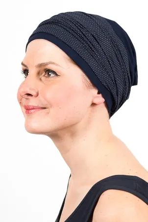 Navy Blue Polka Dot Chemo Headband with Matching Cap