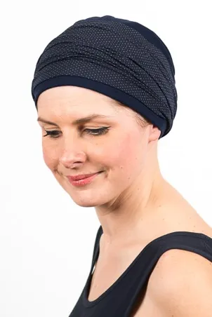 Navy Blue Polka Dot Chemo Headband with Matching Cap