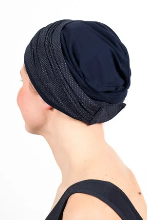 Navy Blue Polka Dot Chemo Headband with Matching Cap