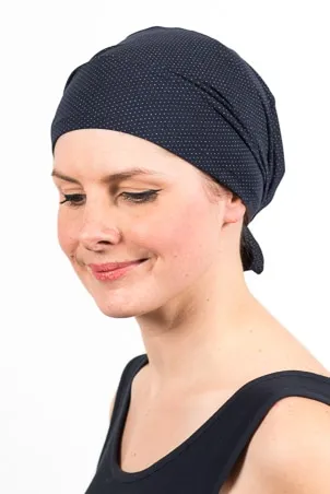 Navy Blue Polka Dot Chemo Headband with Matching Cap