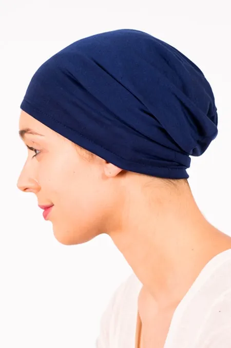 Navy Blue Polka Dot Chemo Headband with Matching Cap