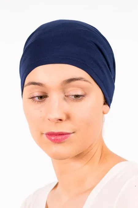 Navy Blue Polka Dot Chemo Headband with Matching Cap