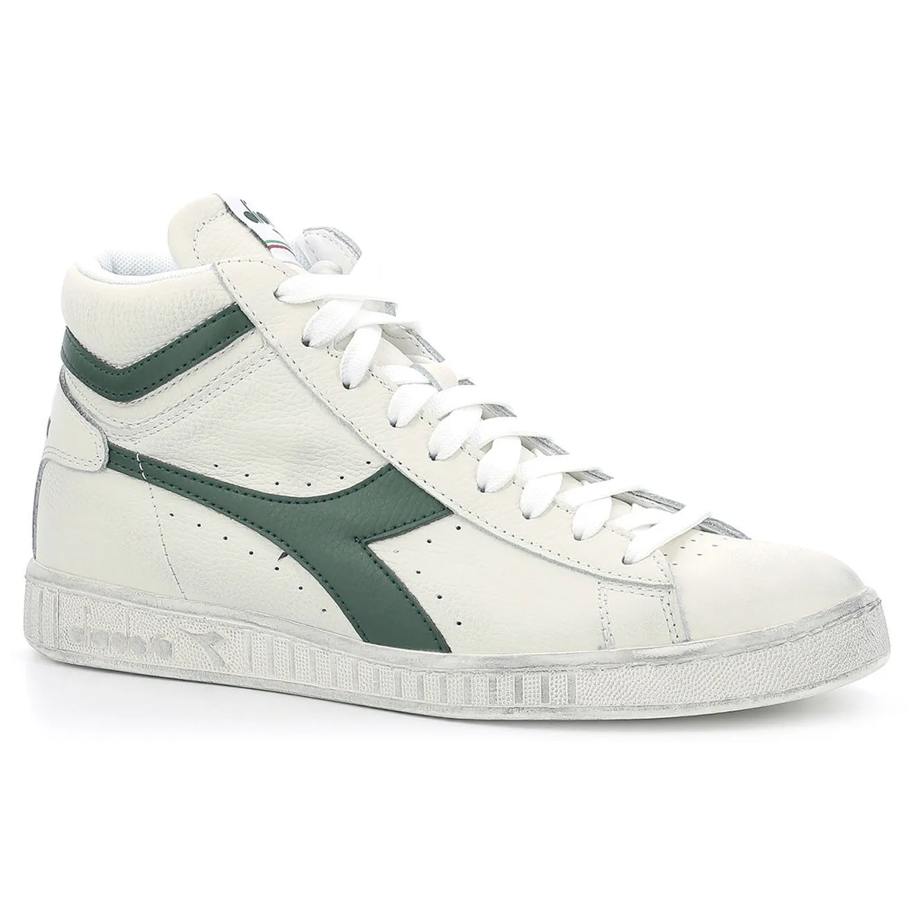 White/Green Game L Hi Waxed Leather Sneakers