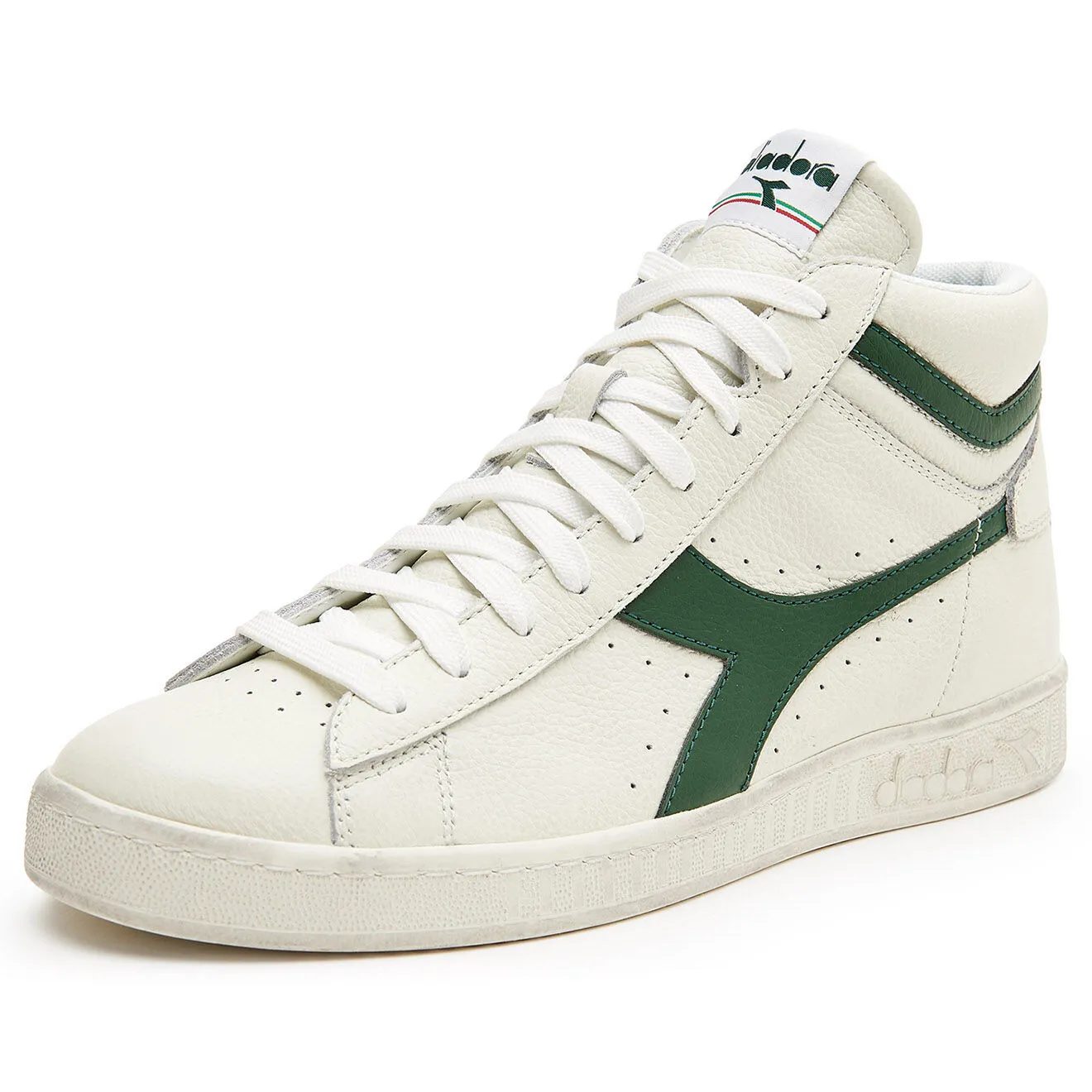 White/Green Game L Hi Waxed Leather Sneakers