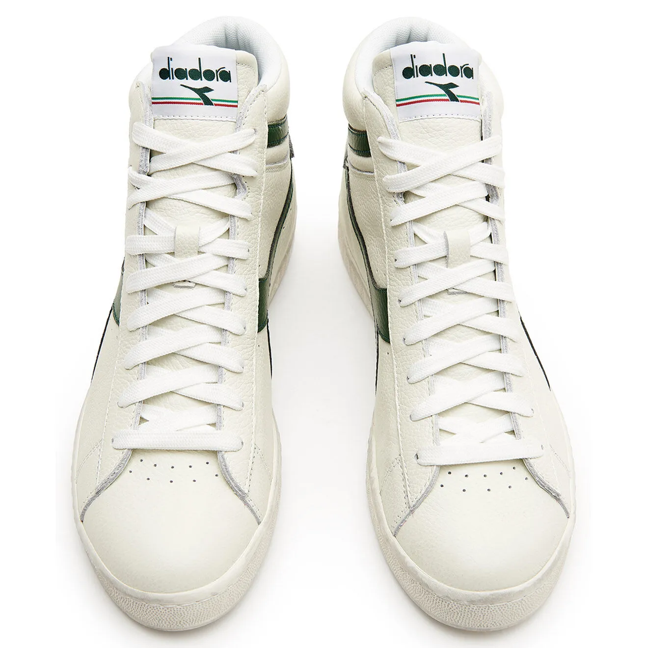 White/Green Game L Hi Waxed Leather Sneakers