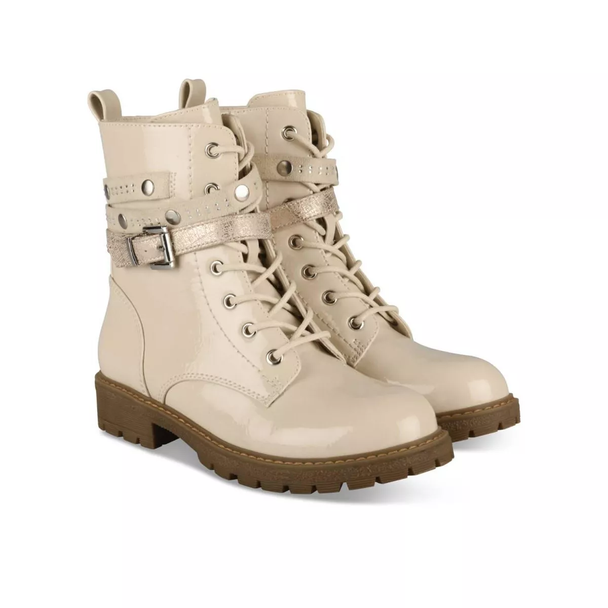 Beige Skull Design Ankle Boots