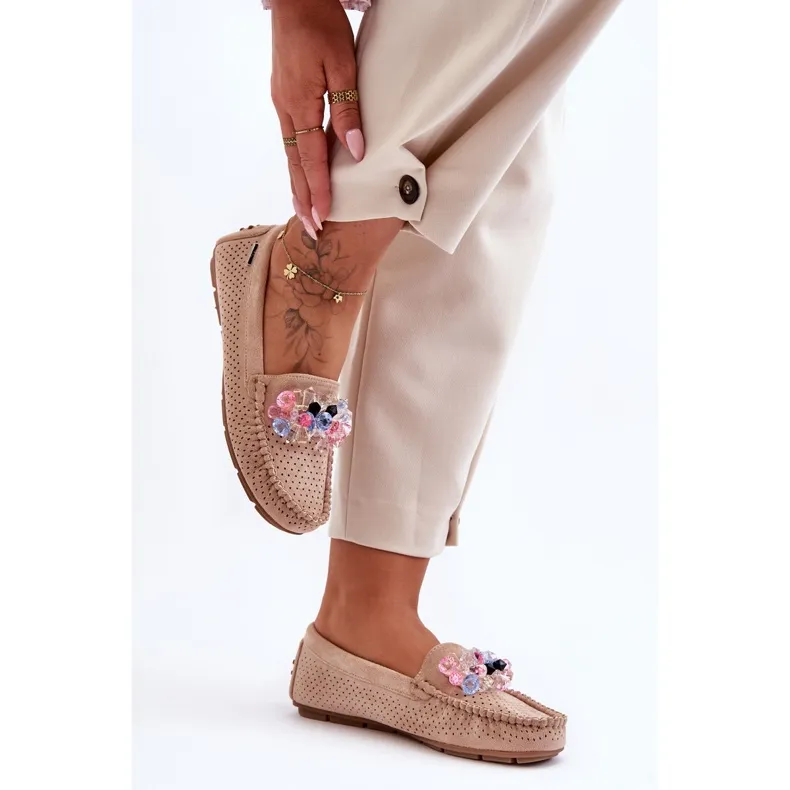 Beige Suede Trendy Moccasins with Delima Ornaments from PM1