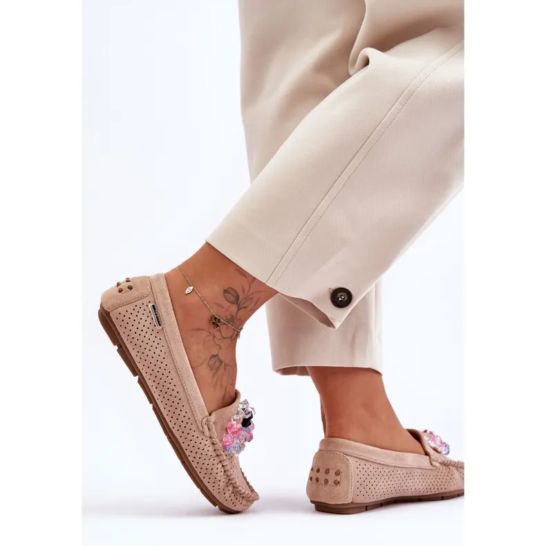 Beige Suede Trendy Moccasins with Delima Ornaments from PM1