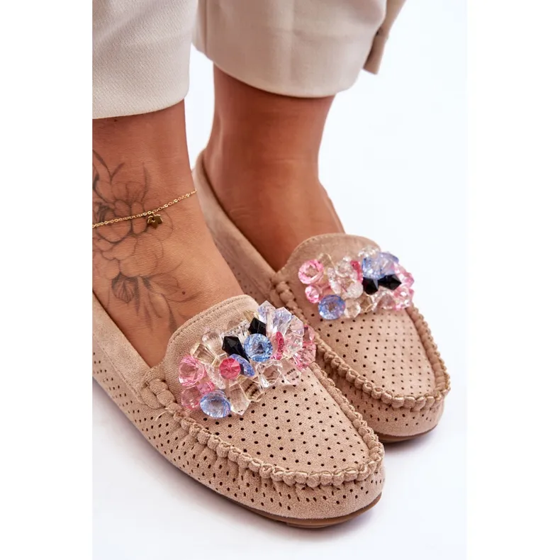 Beige Suede Trendy Moccasins with Delima Ornaments from PM1