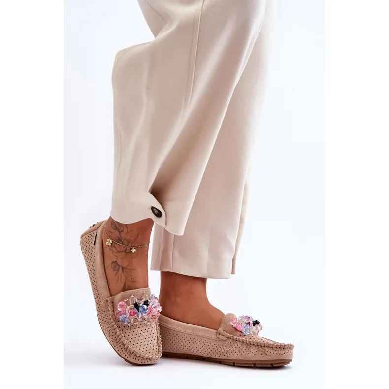 Beige Suede Trendy Moccasins with Delima Ornaments from PM1