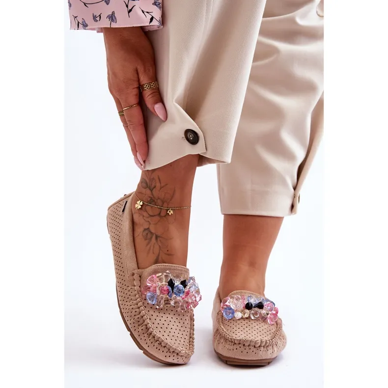 Beige Suede Trendy Moccasins with Delima Ornaments from PM1