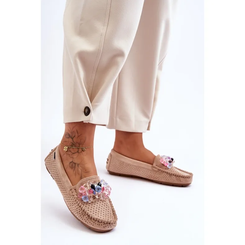 Beige Suede Trendy Moccasins with Delima Ornaments from PM1