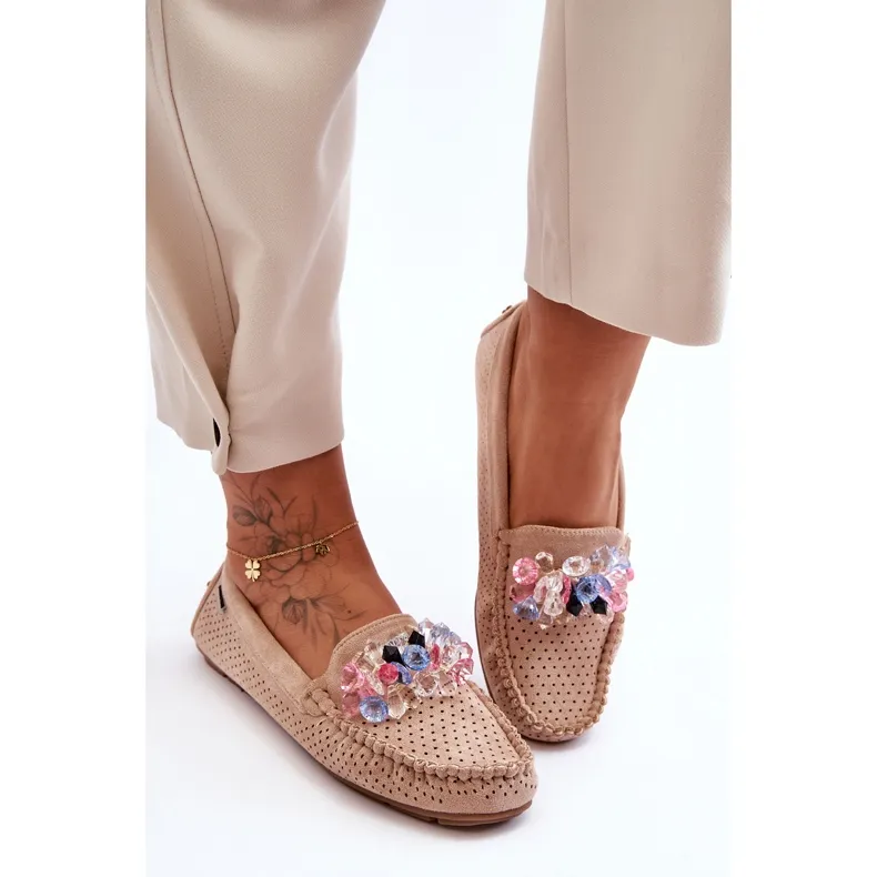 Beige Suede Trendy Moccasins with Delima Ornaments from PM1