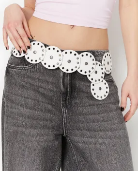 Belt with circles, eyelets and studs.