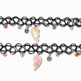 Best Friends Flower Charm Heart Split Tattoo Choker Set of 2