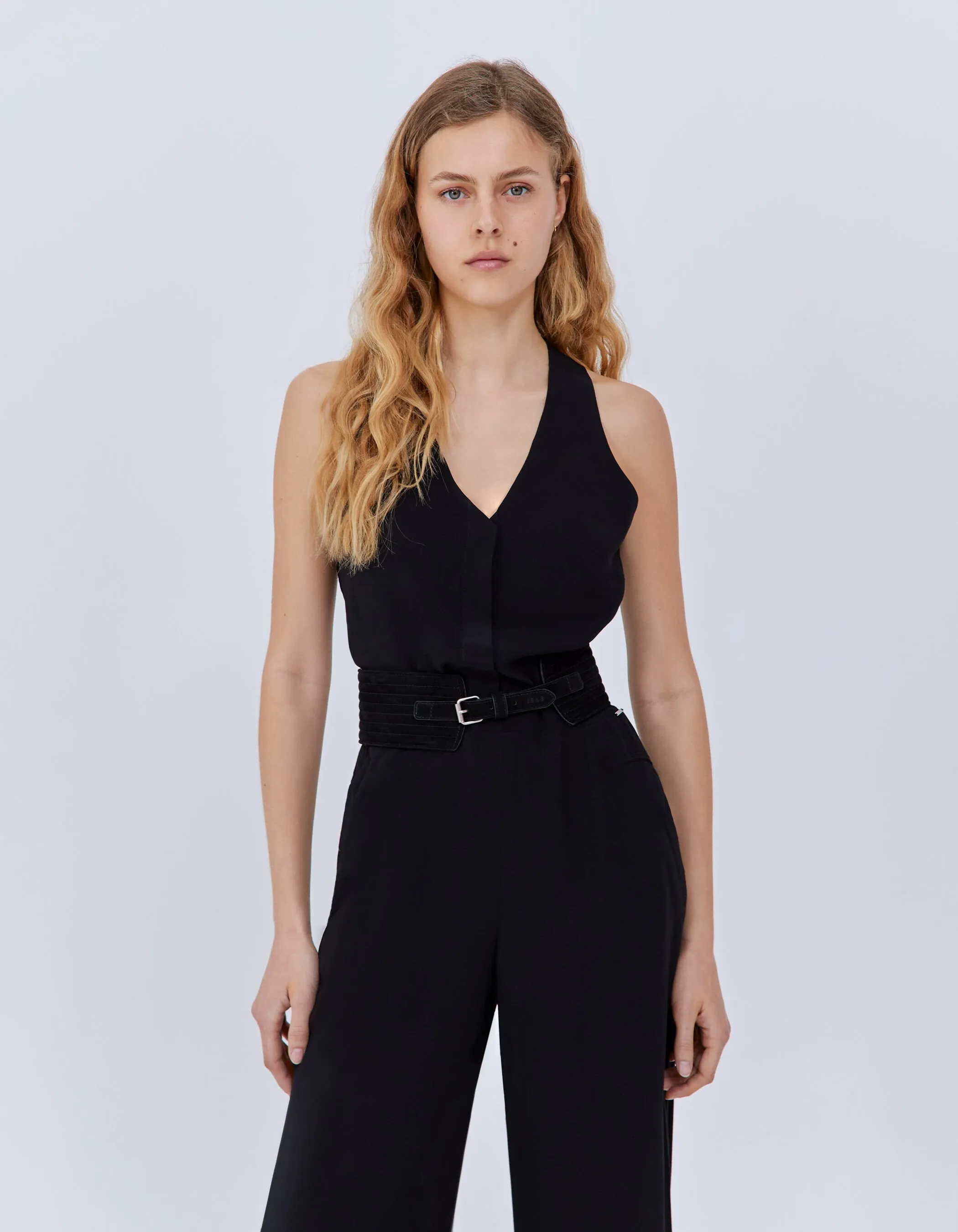 Black Backless Women's Pantsuit.