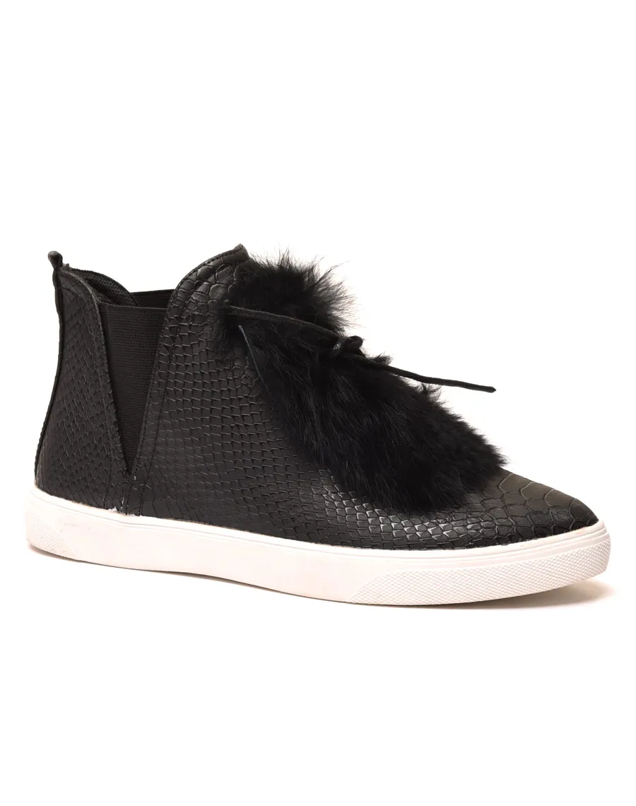 Black high-top sneakers with python print and fur lining