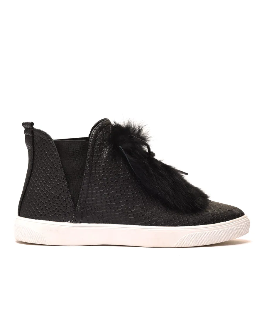 Black high-top sneakers with python print and fur lining