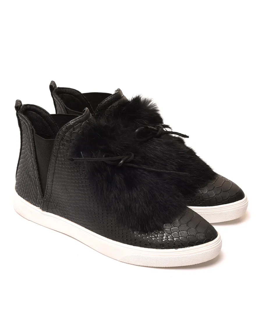 Black high-top sneakers with python print and fur lining