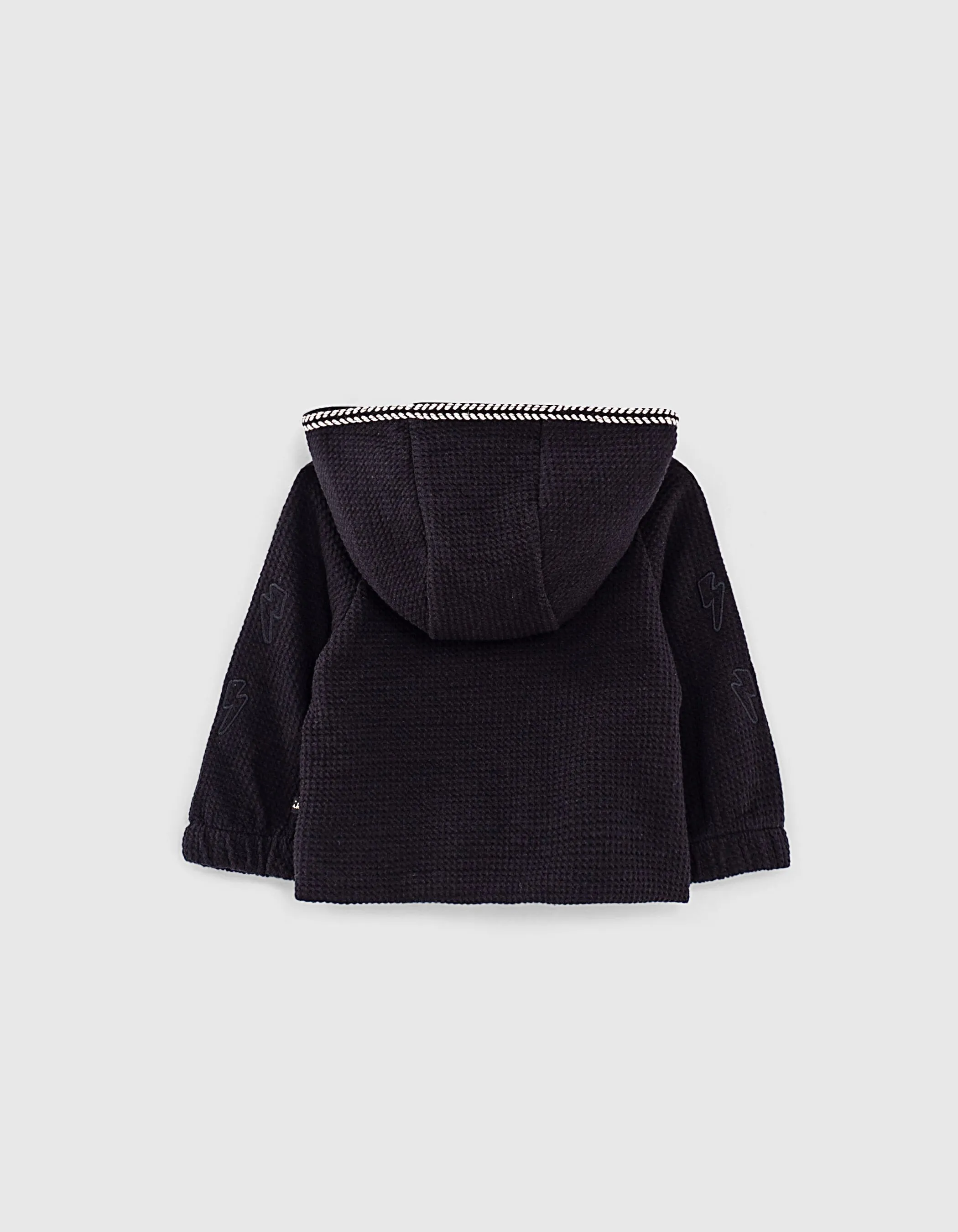 Black honeycomb knit hooded baby girl cardigan