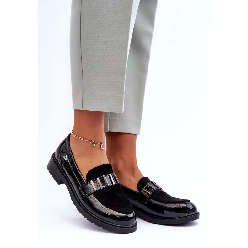 Black Lacquered Moccasins With Decoration S.Barski HY317 Black