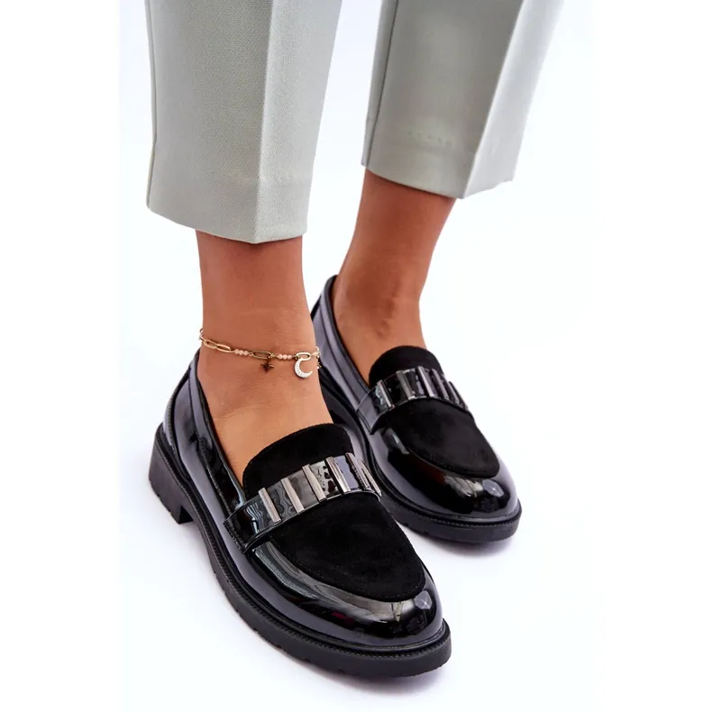 Black Lacquered Moccasins With Decoration S.Barski HY317 Black