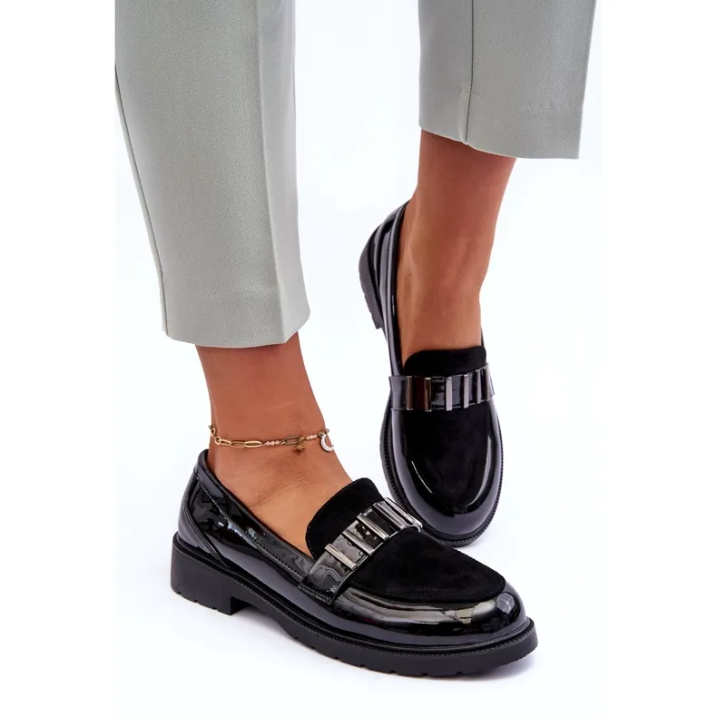 Black Lacquered Moccasins With Decoration S.Barski HY317 Black