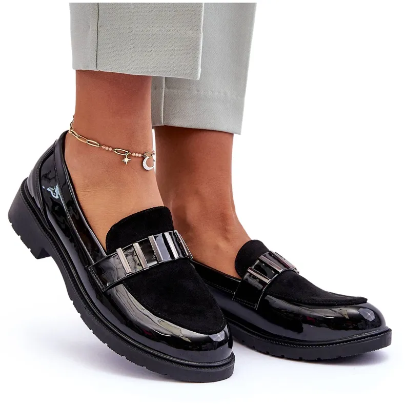 Black Lacquered Moccasins With Decoration S.Barski HY317 Black