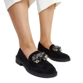 Black suede moccasins adorned with Zemzem black crystals.