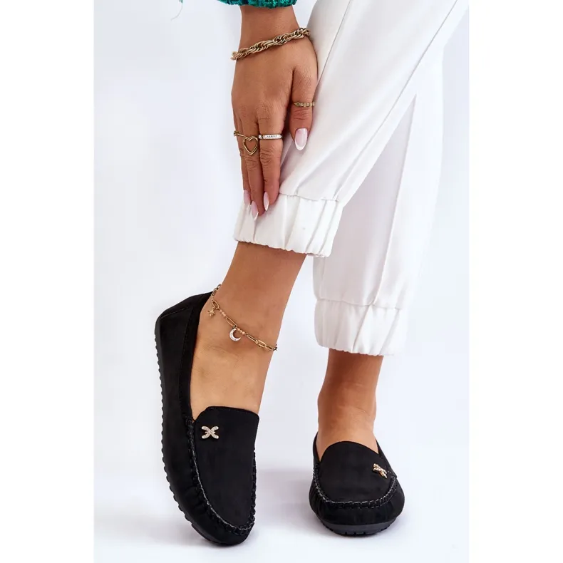 Black Suede Women's Moccasins with Leah Embellishment Black