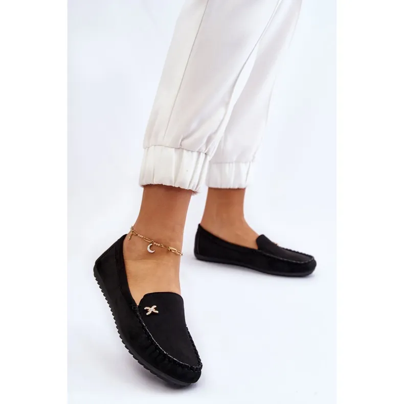 Black Suede Women's Moccasins with Leah Embellishment Black