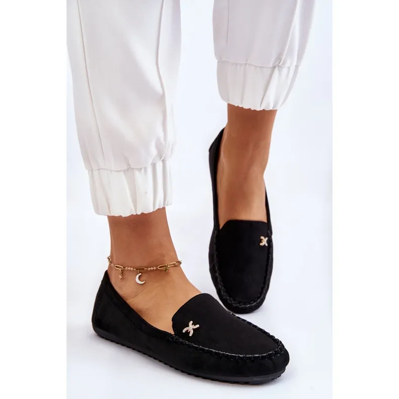 Black Suede Women's Moccasins with Leah Embellishment Black