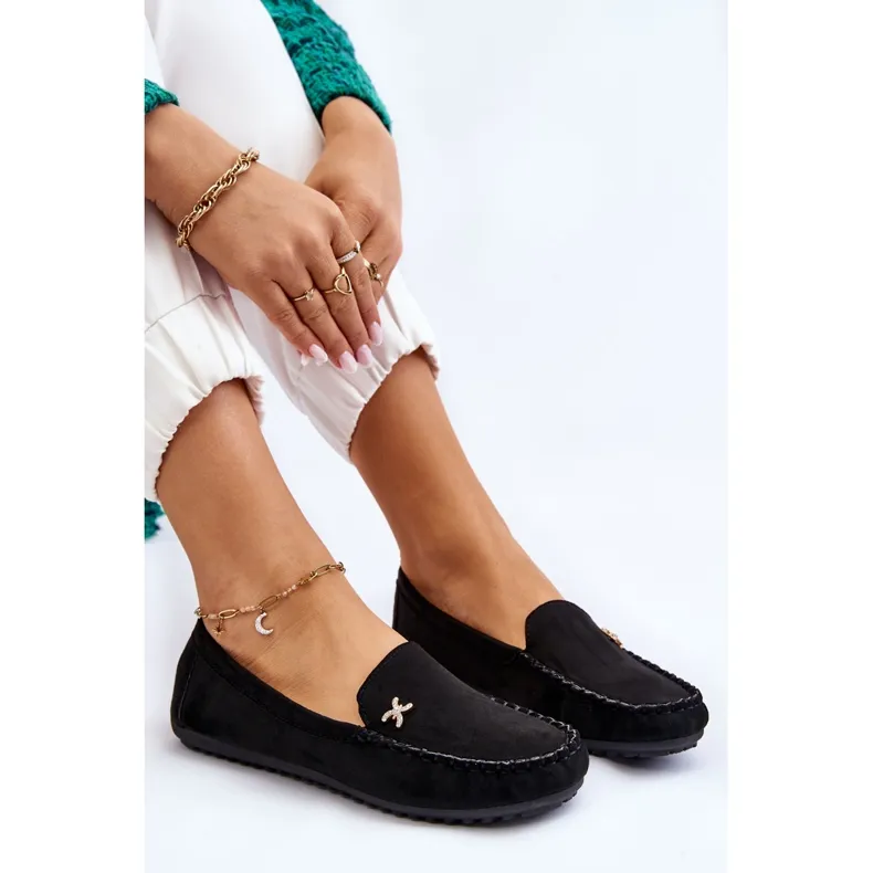 Black Suede Women's Moccasins with Leah Embellishment Black