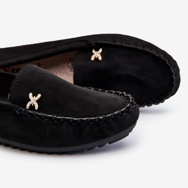 Black Suede Women's Moccasins with Leah Embellishment Black