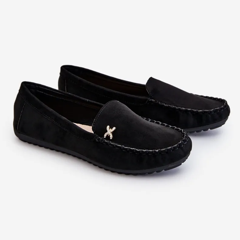 Black Suede Women's Moccasins with Leah Embellishment Black