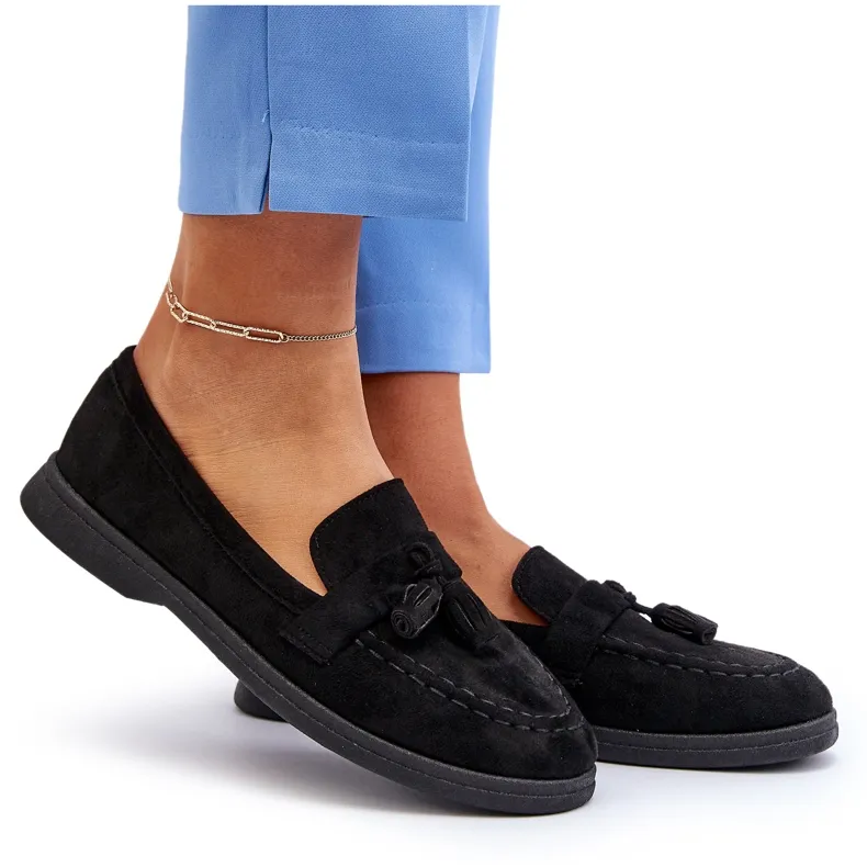 Black Women's Suede Moccasins Dansitu