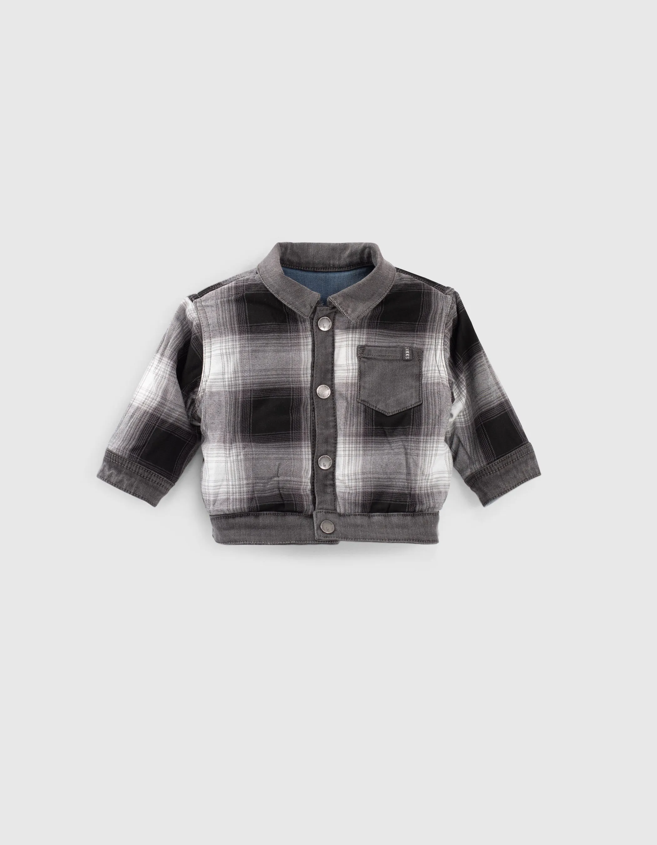 Blue Reversible Denim Jacket with Checkered Pattern for Baby Boy