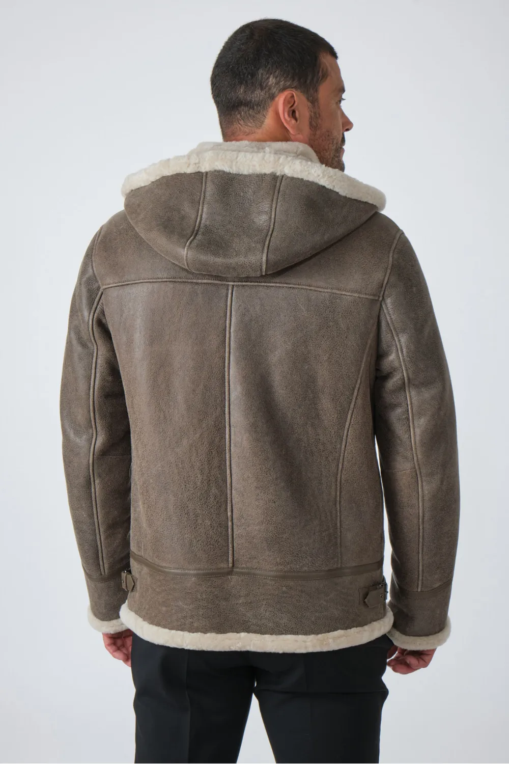 Reversed Lamb Shearling Hooded Jacket, Levinsky - ACA70 Taupe | Cesare Nori