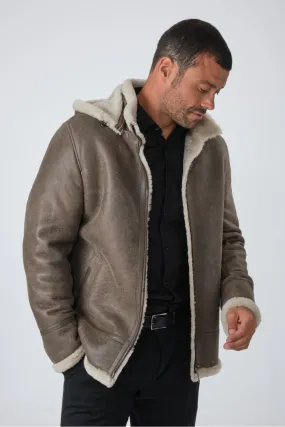 Reversed Lamb Shearling Hooded Jacket, Levinsky - ACA70 Taupe | Cesare Nori