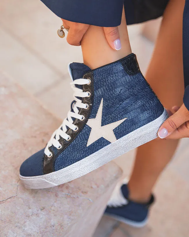 Blue high-top women's basketball shoes - Louana