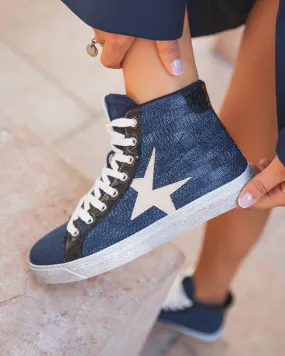 Blue high-top women's basketball shoes - Louana