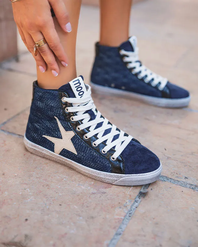 Blue high-top women's basketball shoes - Louana