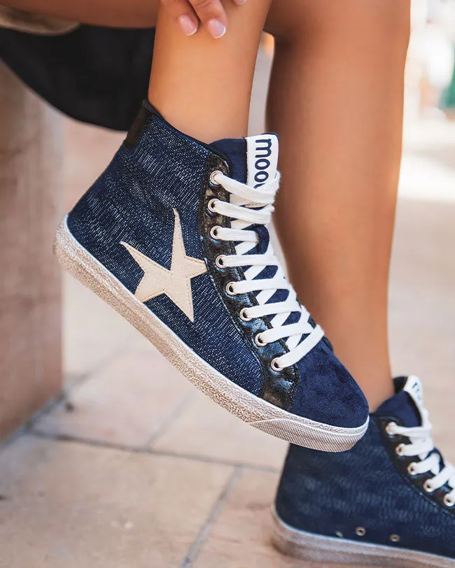 Blue high-top women's basketball shoes - Louana